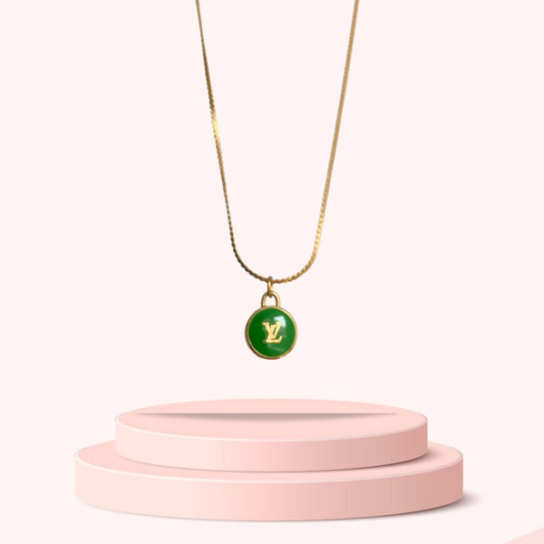 Authentic Louis Vuitton Logo Green Pendant- Necklaceloop