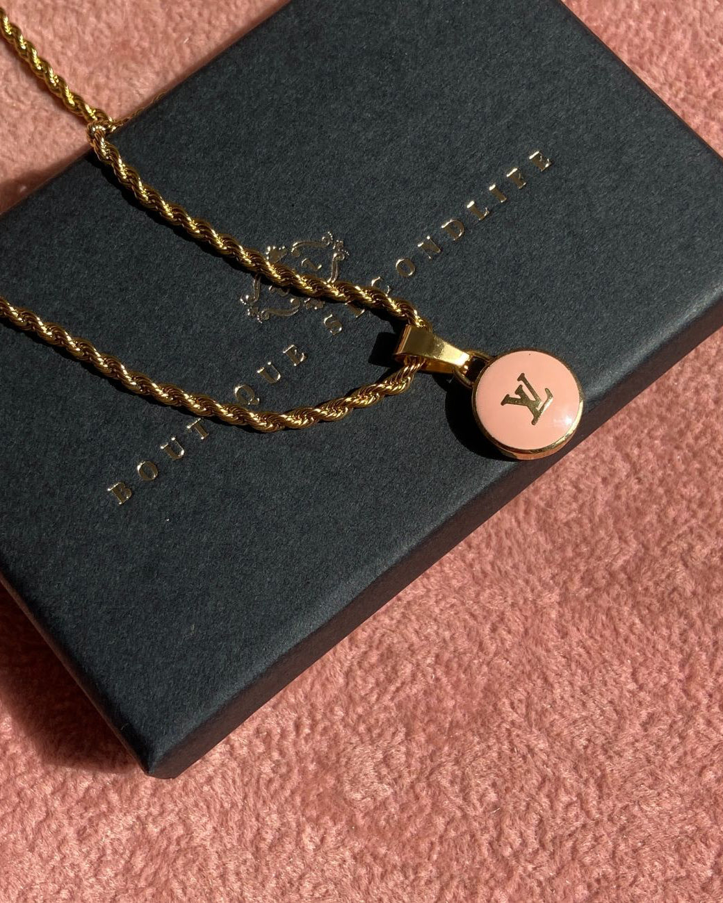 Authentic Louis Vuitton Logo Peach Pendant- Necklace