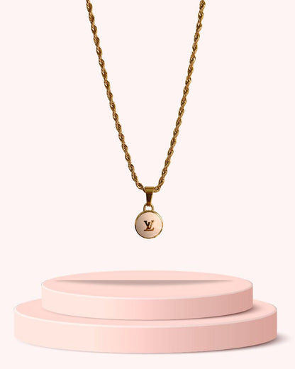 Authentic Louis Vuitton Logo White Pendant- Necklace