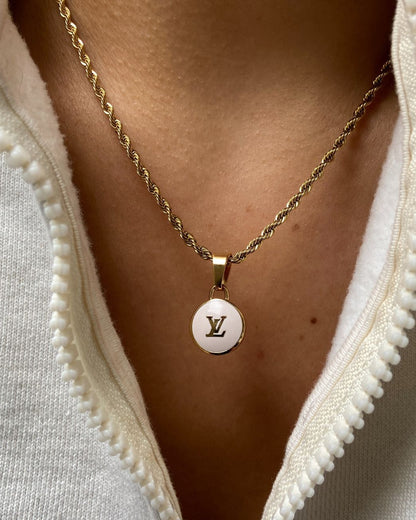Authentic Louis Vuitton Logo White Pendant- Necklace
