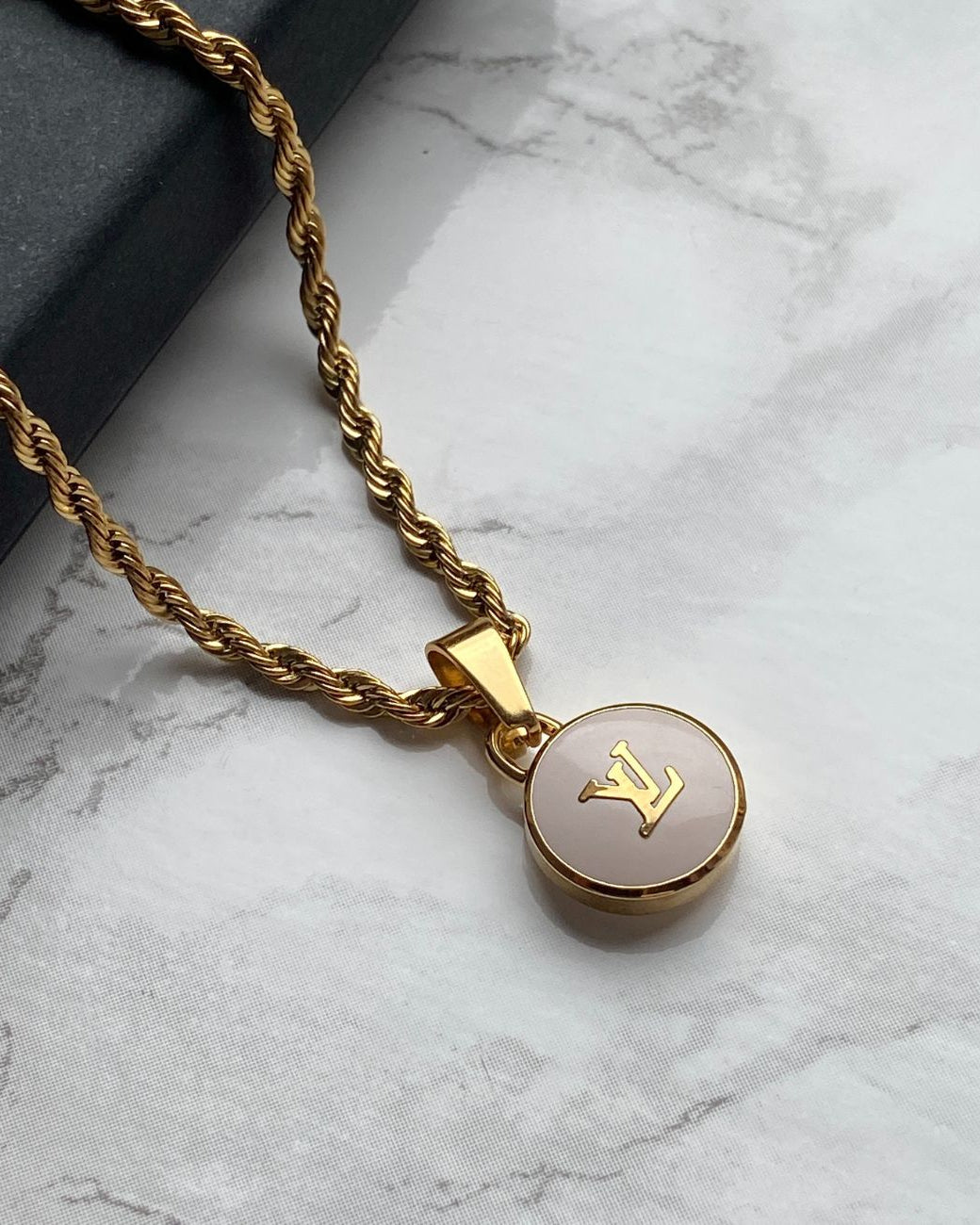 Authentic Louis Vuitton Logo White Pendant- Necklace
