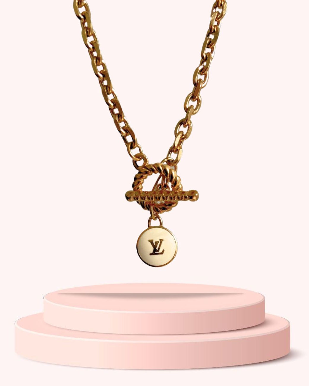 Authentic Louis Vuitton White Logo Pendant- Necklace