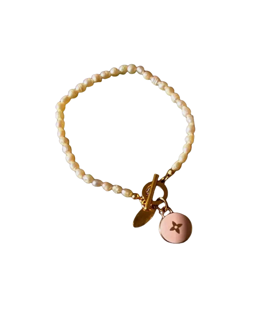Authentic Louis Vuitton Pastilles Pink Pastel Pendant- Pearls Bracelet