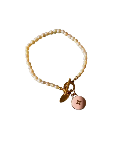 Authentic Louis Vuitton Pastilles Pink Pastel Pendant- Pearls Bracelet