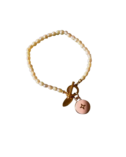 Authentic Louis Vuitton Pastilles Pink Pastel Pendant- Pearls Bracelet