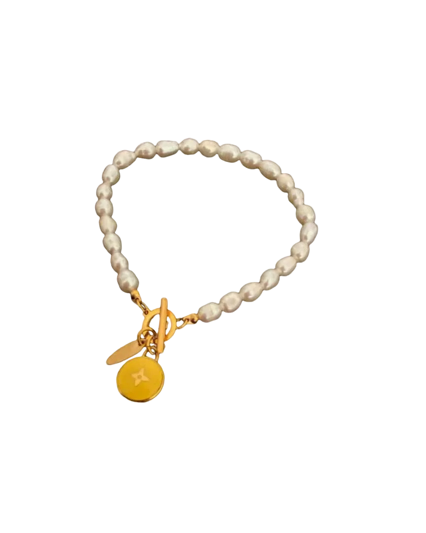 Authentic Louis Vuitton Pastilles Yellow Pendant- Pearls Bracelet