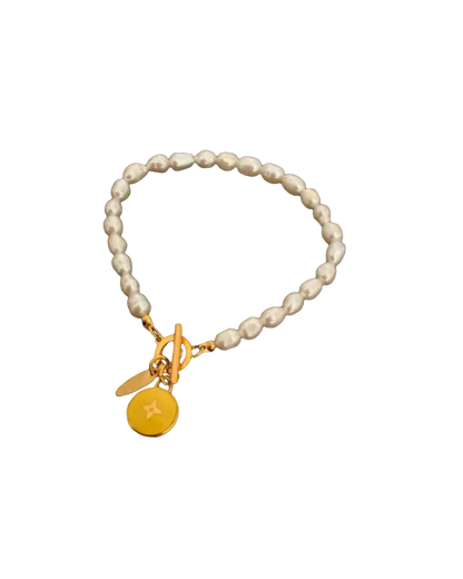 Authentic Louis Vuitton Pastilles Yellow Pendant- Pearls Bracelet