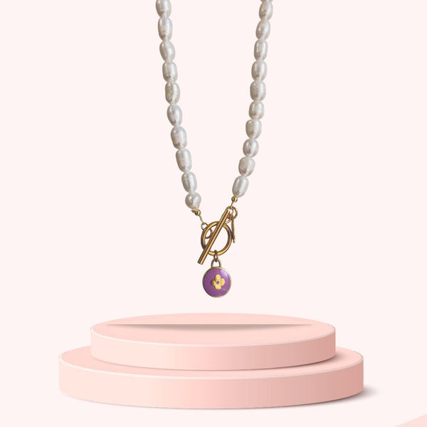 Authentic Louis Vuitton Purple Pendant Pastilles- Pearls Necklace