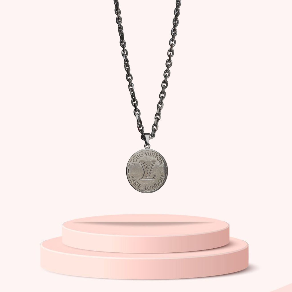 Authentic Louis Vuitton Silver Round Pendant- Reworked Necklace