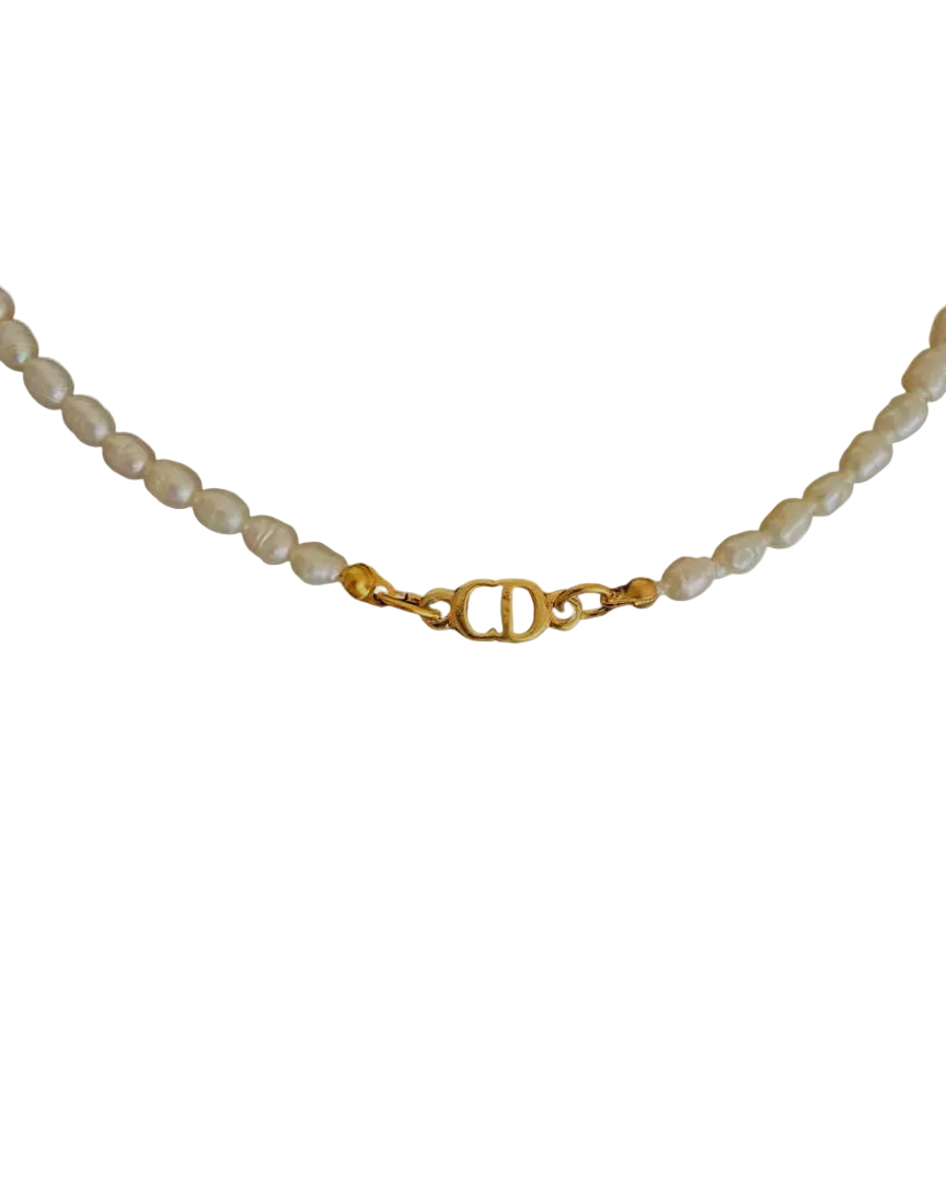 Authentic Mini CD Pearls Dior pendant -Repurposed Pearls Choker