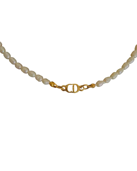 Authentic Mini CD Pearls Dior pendant -Repurposed Pearls Choker