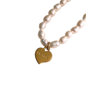 Repurposed Authentic Prada Mini Heart - Pearls Bracelet