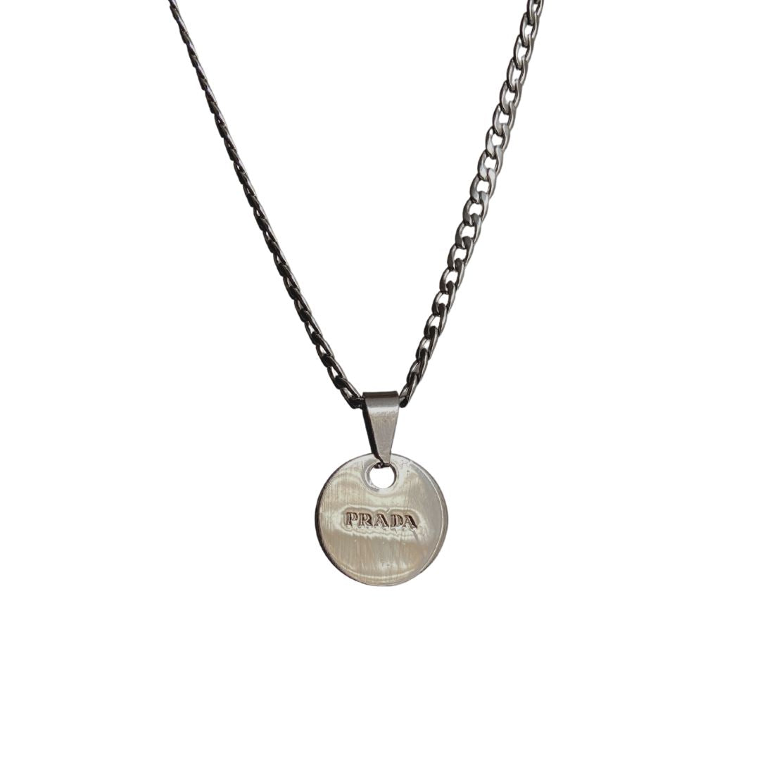 Authentic Silver Prada Mini circle tag - Repurposed Necklace