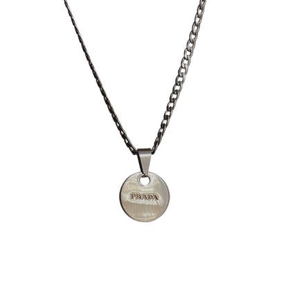 Authentic Silver Prada Mini circle tag - Repurposed Necklace