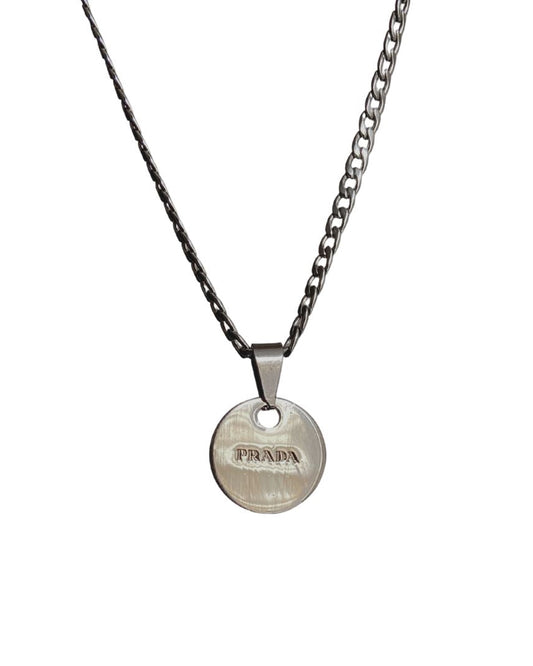 Authentic Silver Prada Mini circle tag - Repurposed Necklace