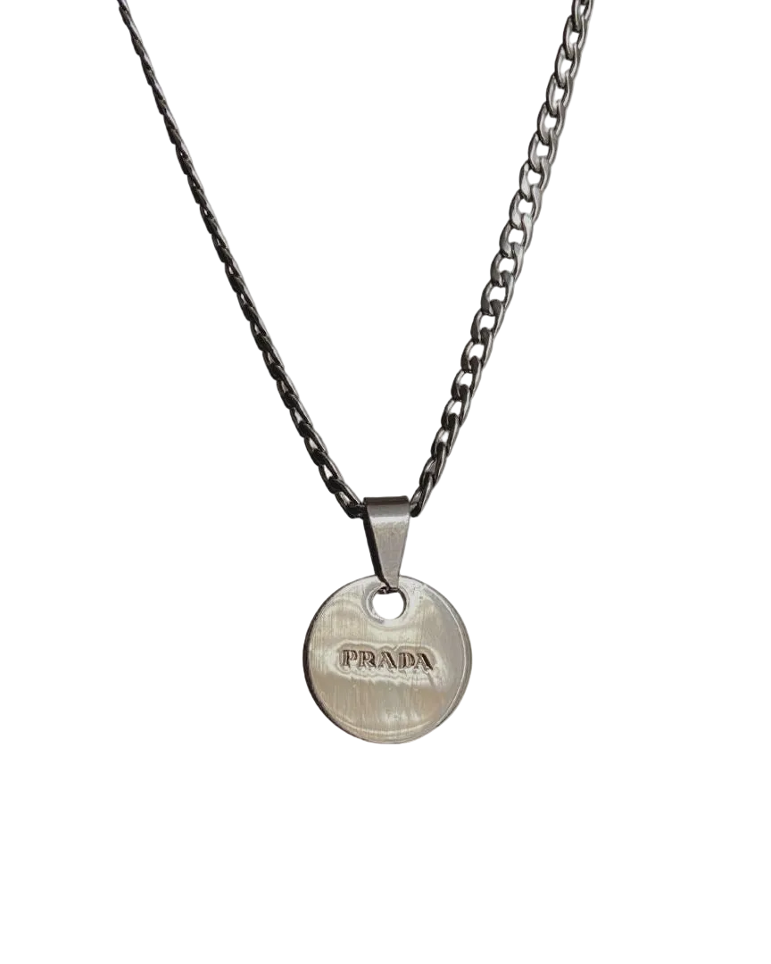 Authentic Silver Prada Mini circle tag - Repurposed Necklace