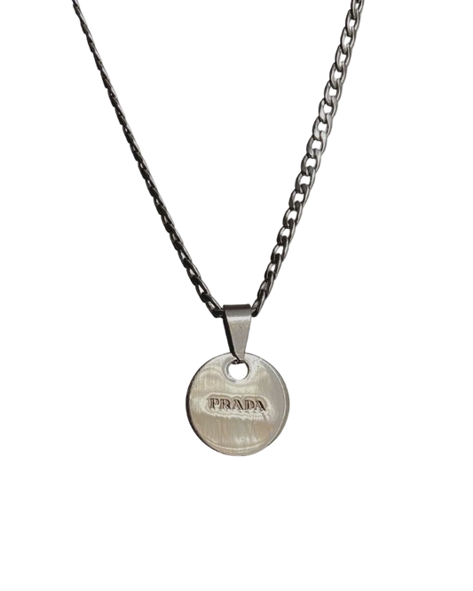 Authentic Silver Prada Mini circle tag - Repurposed Necklace