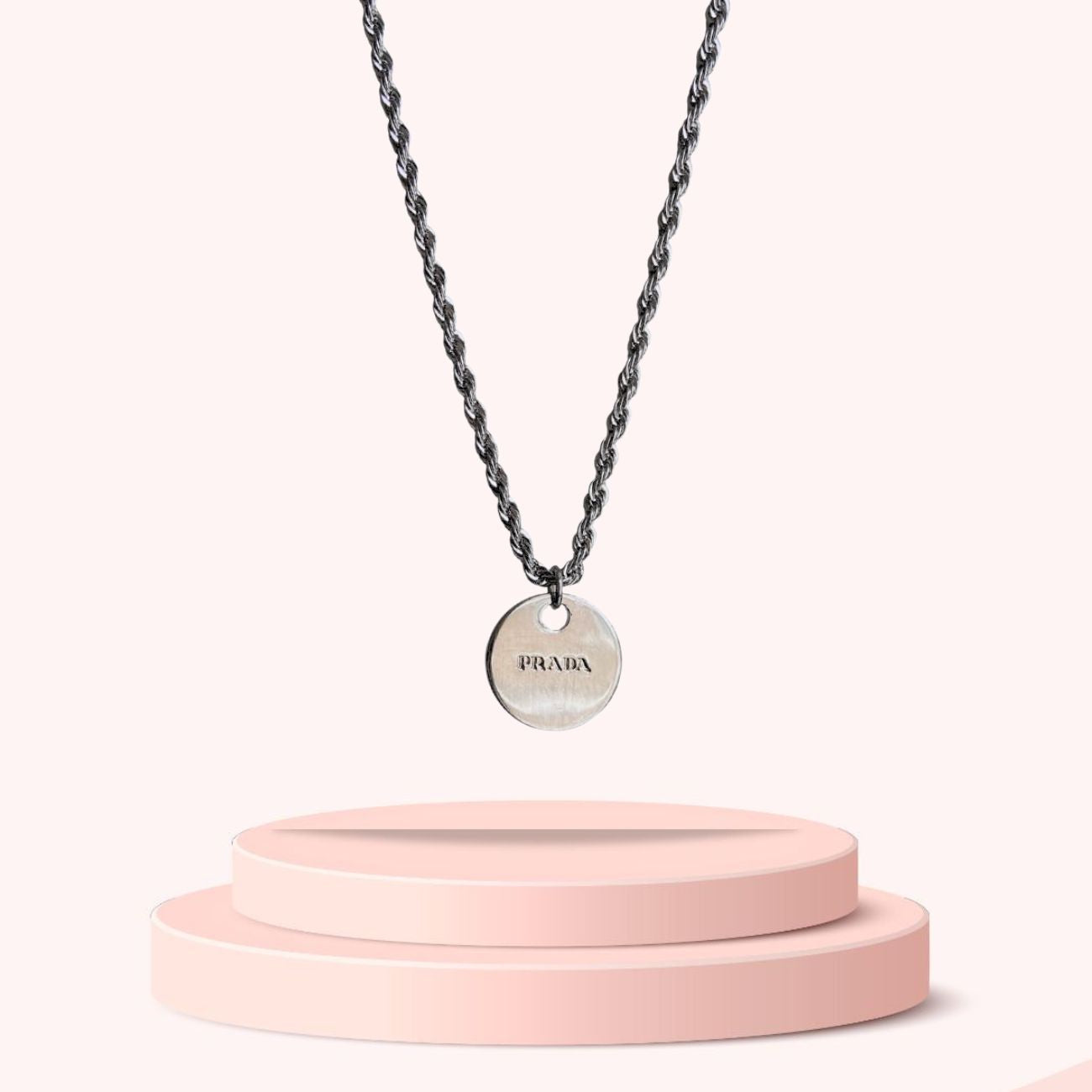 Authentic Silver Prada Mini circle tag - Repurposed Necklace