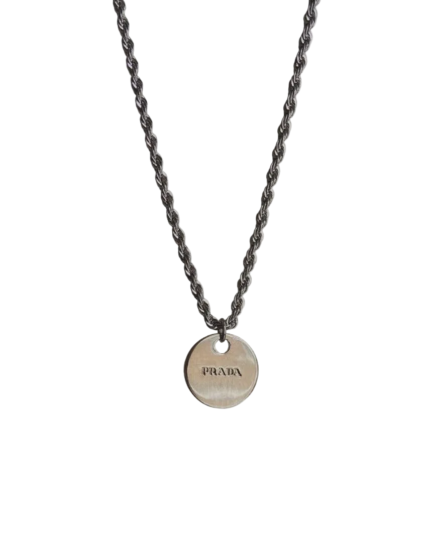 Authentic Silver Prada Mini circle tag - Repurposed Necklace