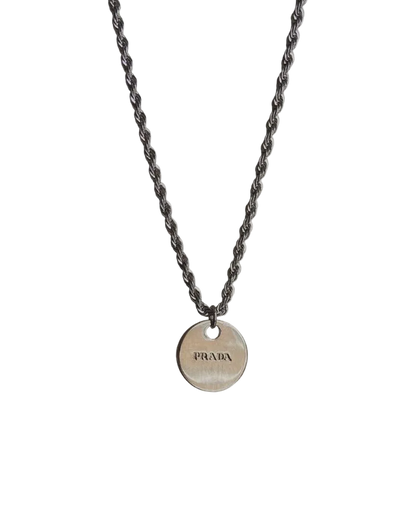 Authentic Silver Prada Mini circle tag - Repurposed Necklace