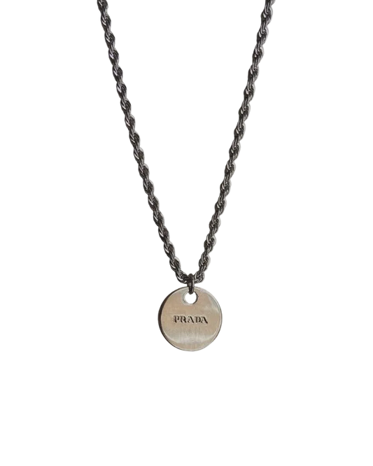 Authentic Silver Prada Mini circle tag - Repurposed Necklace