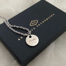Load image into Gallery viewer, Authentic Silver Prada Mini circle tag - Repurposed Necklace