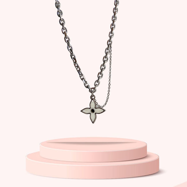 Repurposed Louis Vuitton Signature Logo Flower Charm Necklace