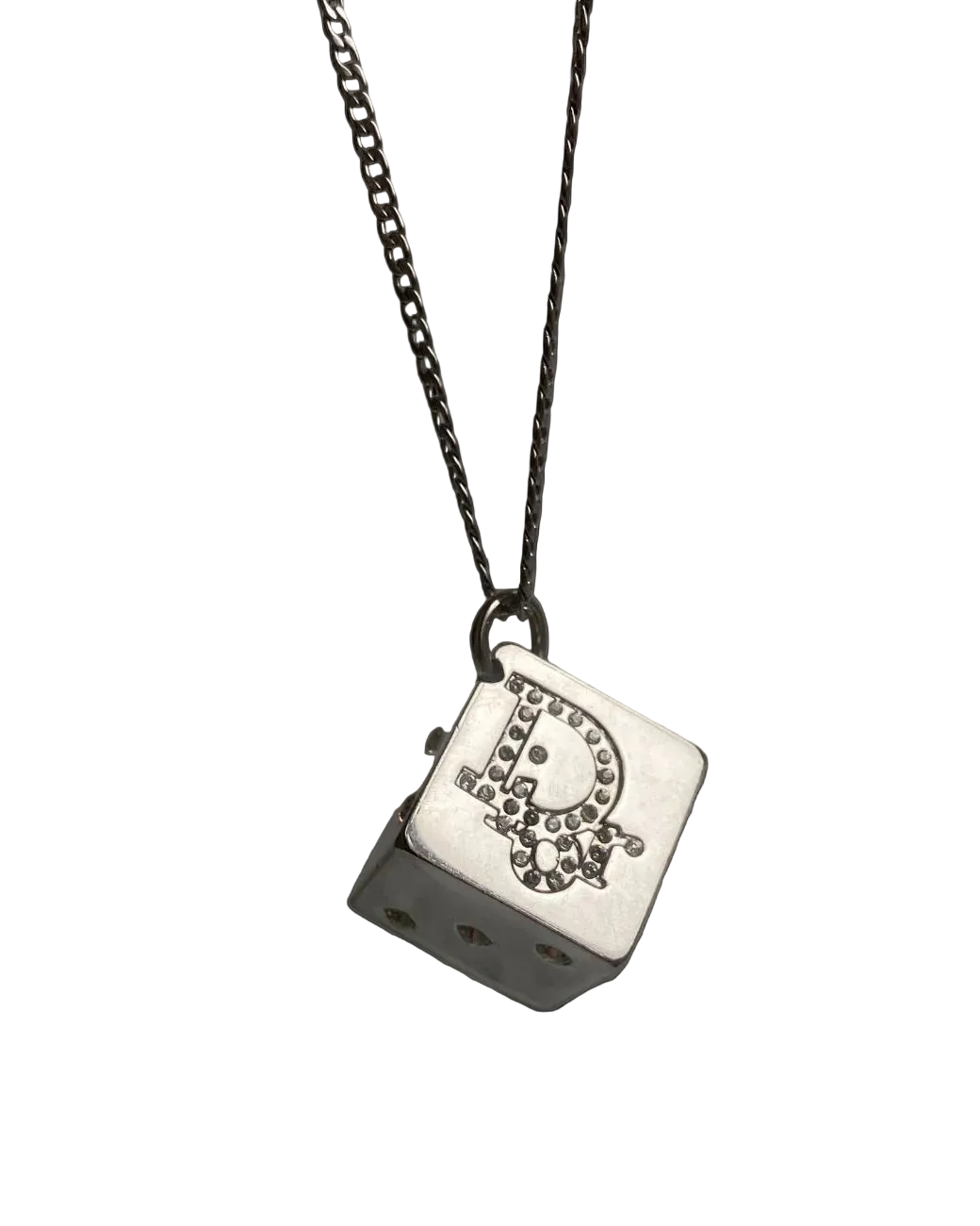 Authentic Dior Dice Rhinestone Logo Pendant- Reworked Necklace