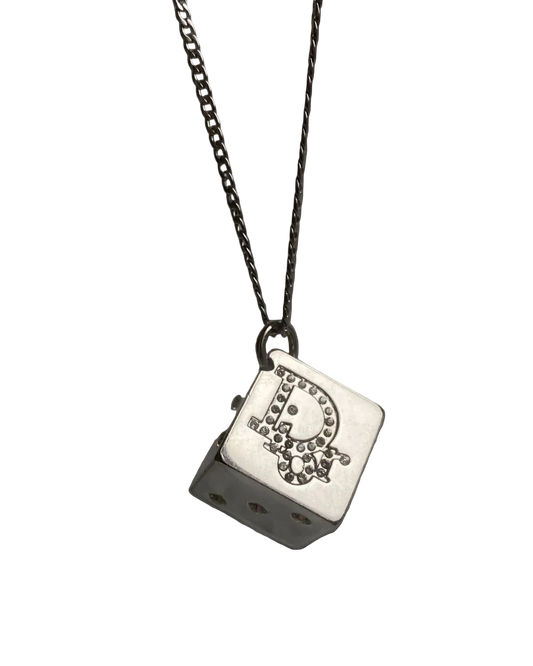 Authentic Dior Dice Rhinestone Logo Pendant- Reworked Necklace