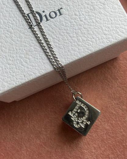 Authentic Dior Dice Rhinestone Logo Pendant- Reworked Necklace