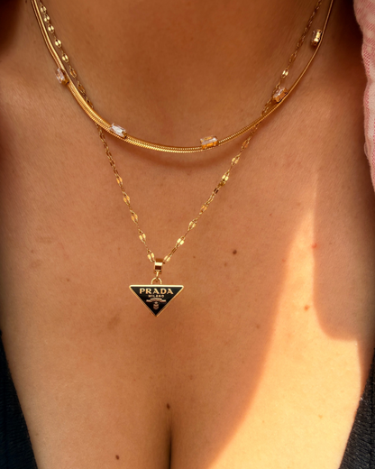 Authentic Prada Enamel Plaque Black pendant - Repurposed Necklace