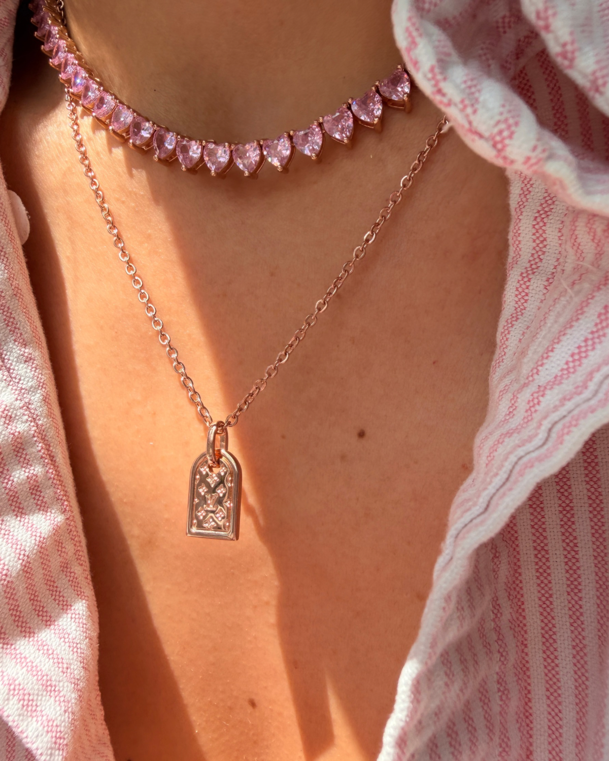 Authentic Louis Vuitton Nanogram luggage tag Pendant - Reworked Rose Gold Necklace