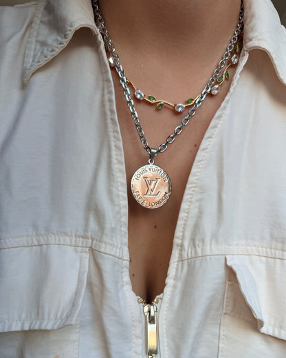 Authentic Louis Vuitton Silver Round Pendant- Reworked Necklace