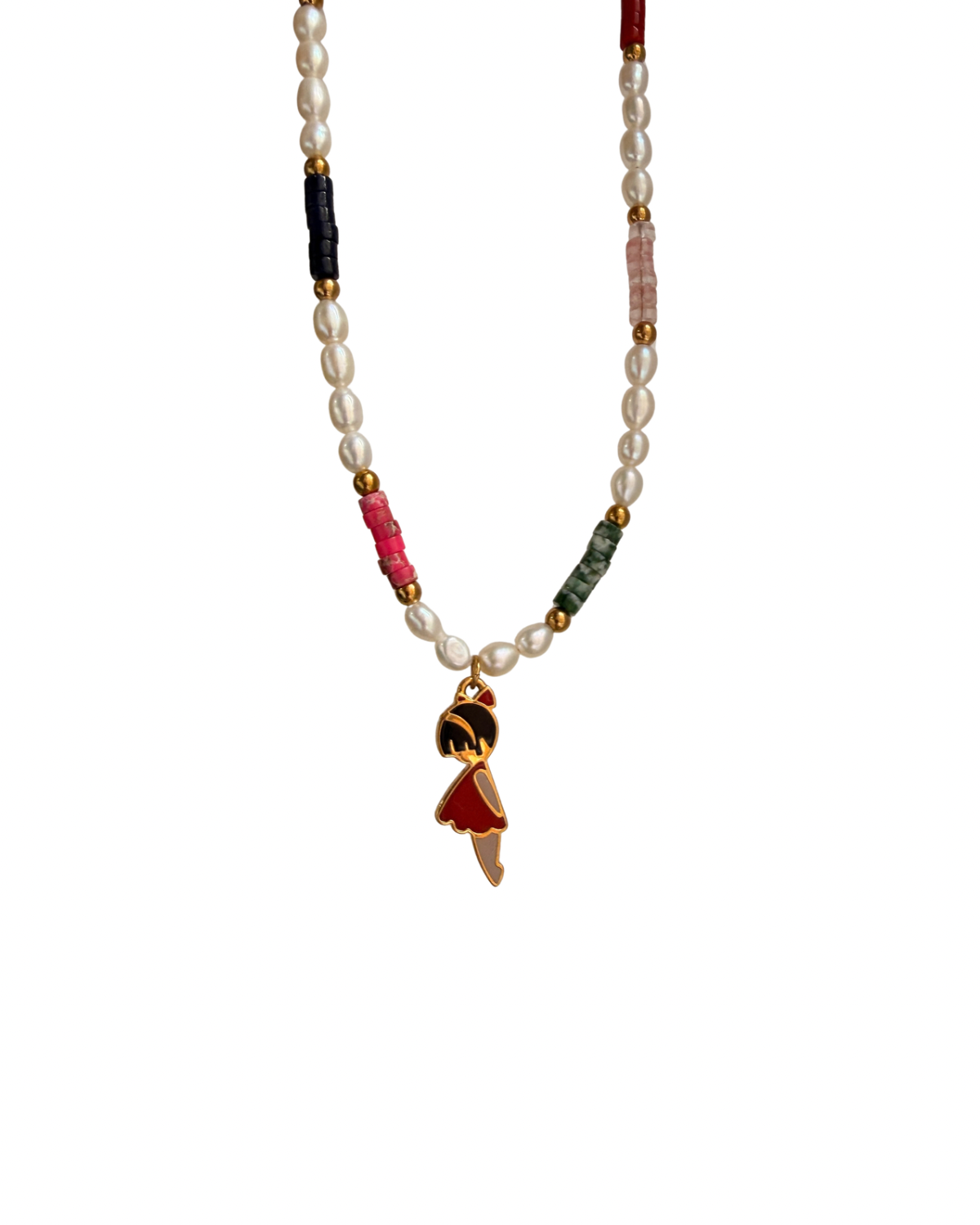 Authentic Prada Reworked Girl Charm Necklace – Freshwater Pearls & Colourful Natural Stones