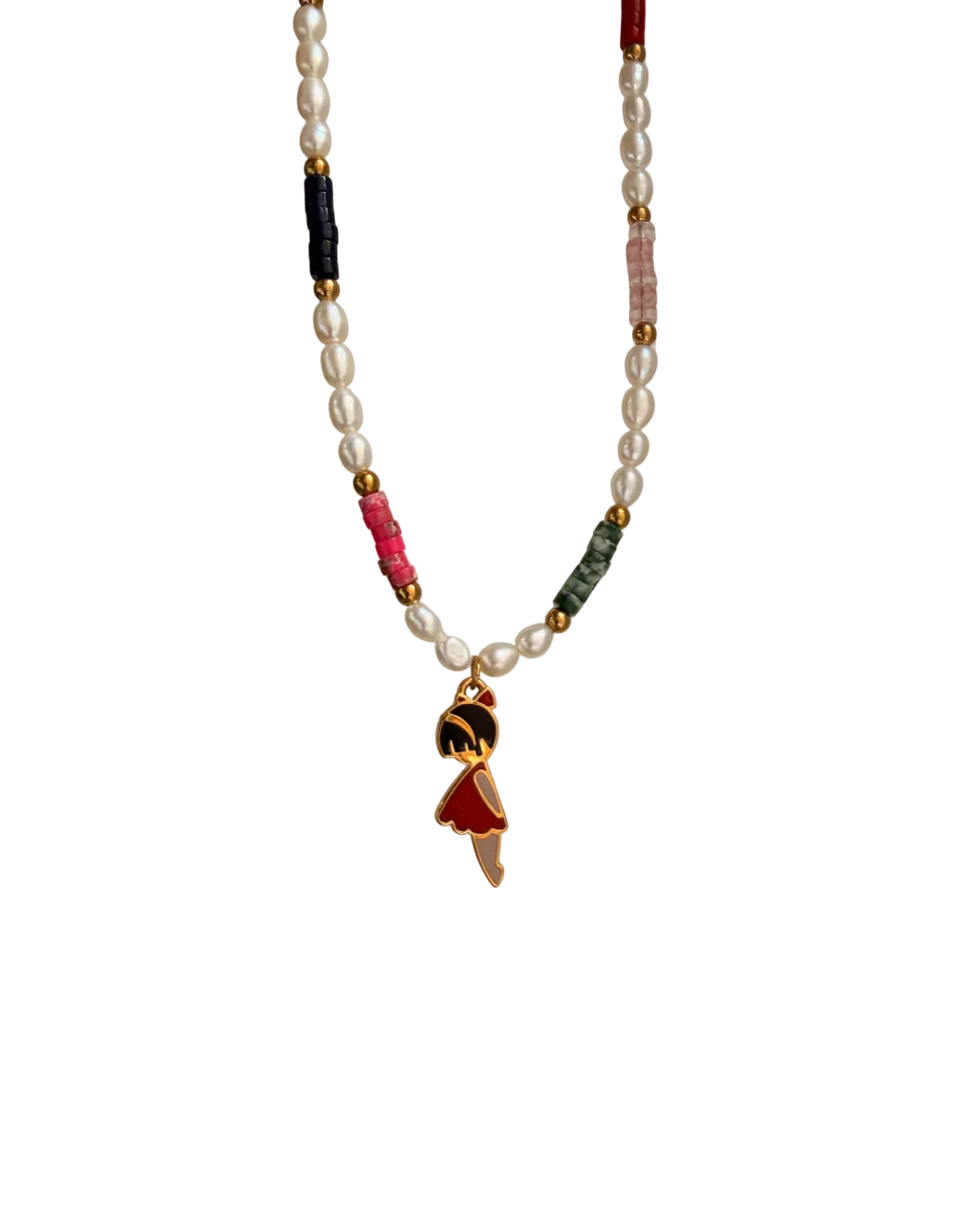 Authentic Prada Reworked Girl Charm Necklace – Freshwater Pearls & Colourful Natural Stones