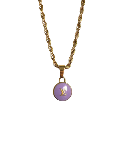 Authentic Louis Vuitton Logo Purple Pendant- Necklace