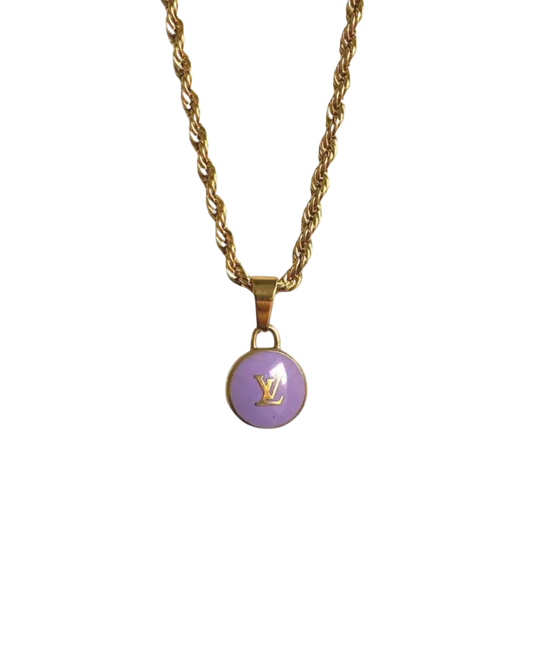 Authentic Louis Vuitton Logo Purple Pendant- Necklace