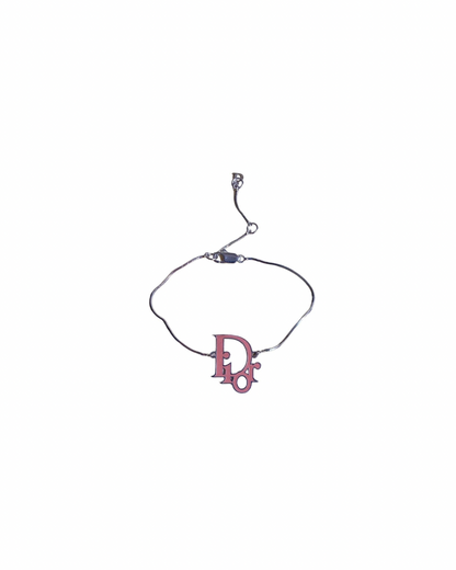 Authentic Dior Pink Logo Pendant-  Necklace