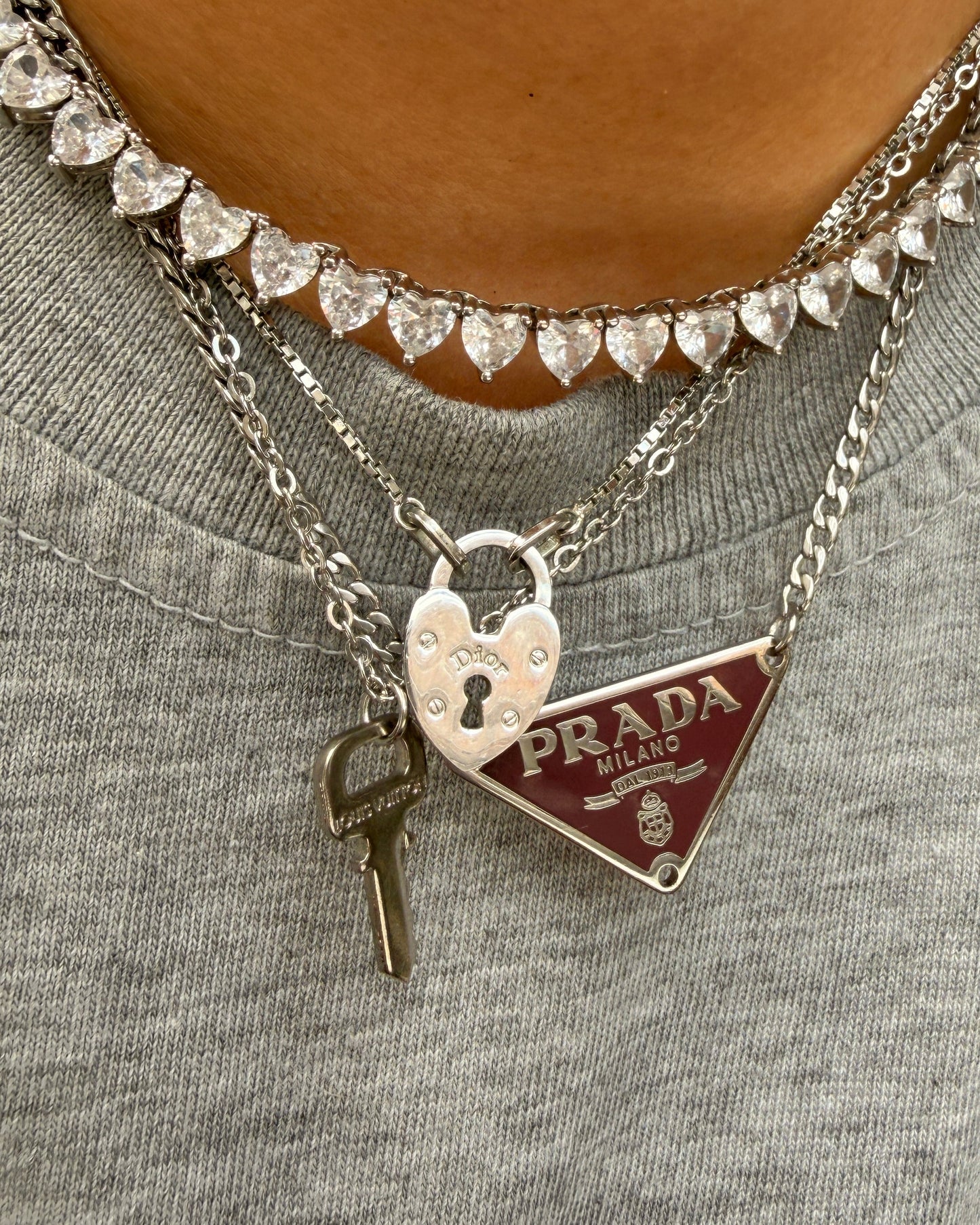 Repurposed Authentic Silver Prada Vermillon plaque tag - Necklace