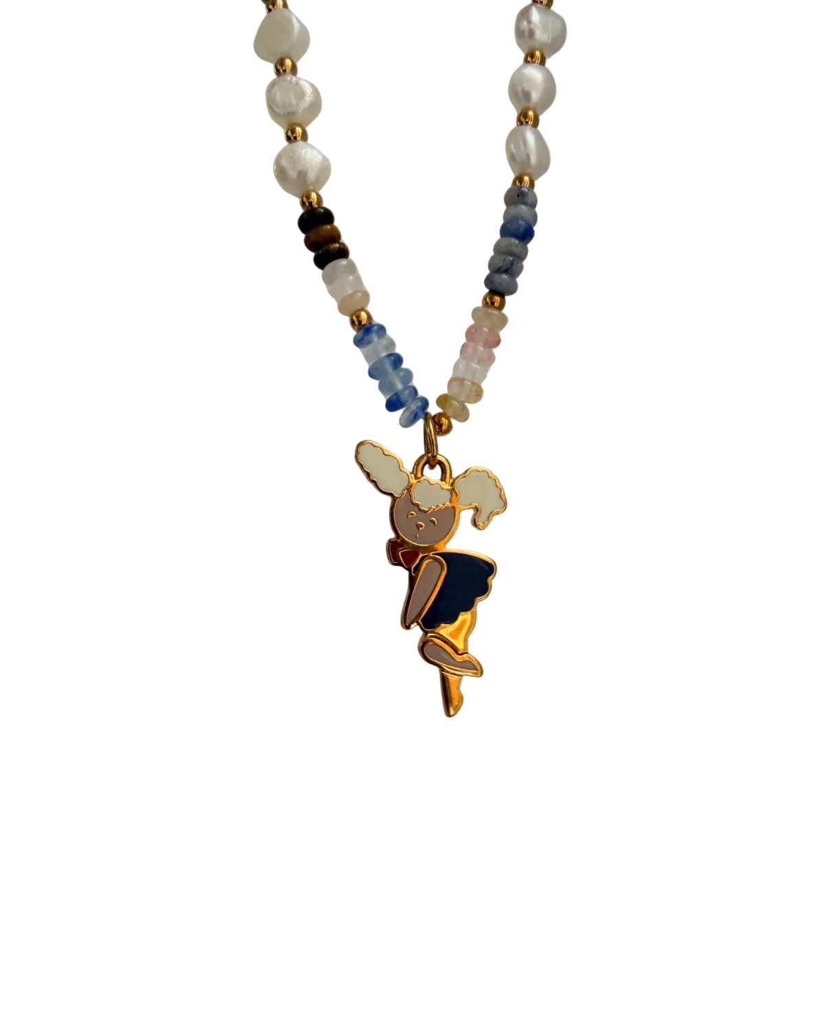 Authentic Prada Reworked Poodle Charm Necklace – Natural Stones & Freshwater Pearls