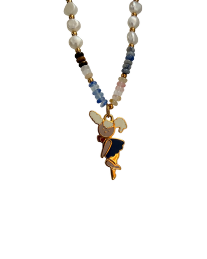 Authentic Prada Reworked Poodle Charm Necklace – Natural Stones & Freshwater Pearls