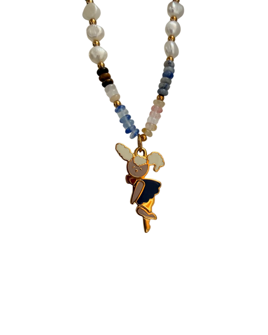 Authentic Prada Reworked Poodle Charm Necklace – Natural Stones & Freshwater Pearls
