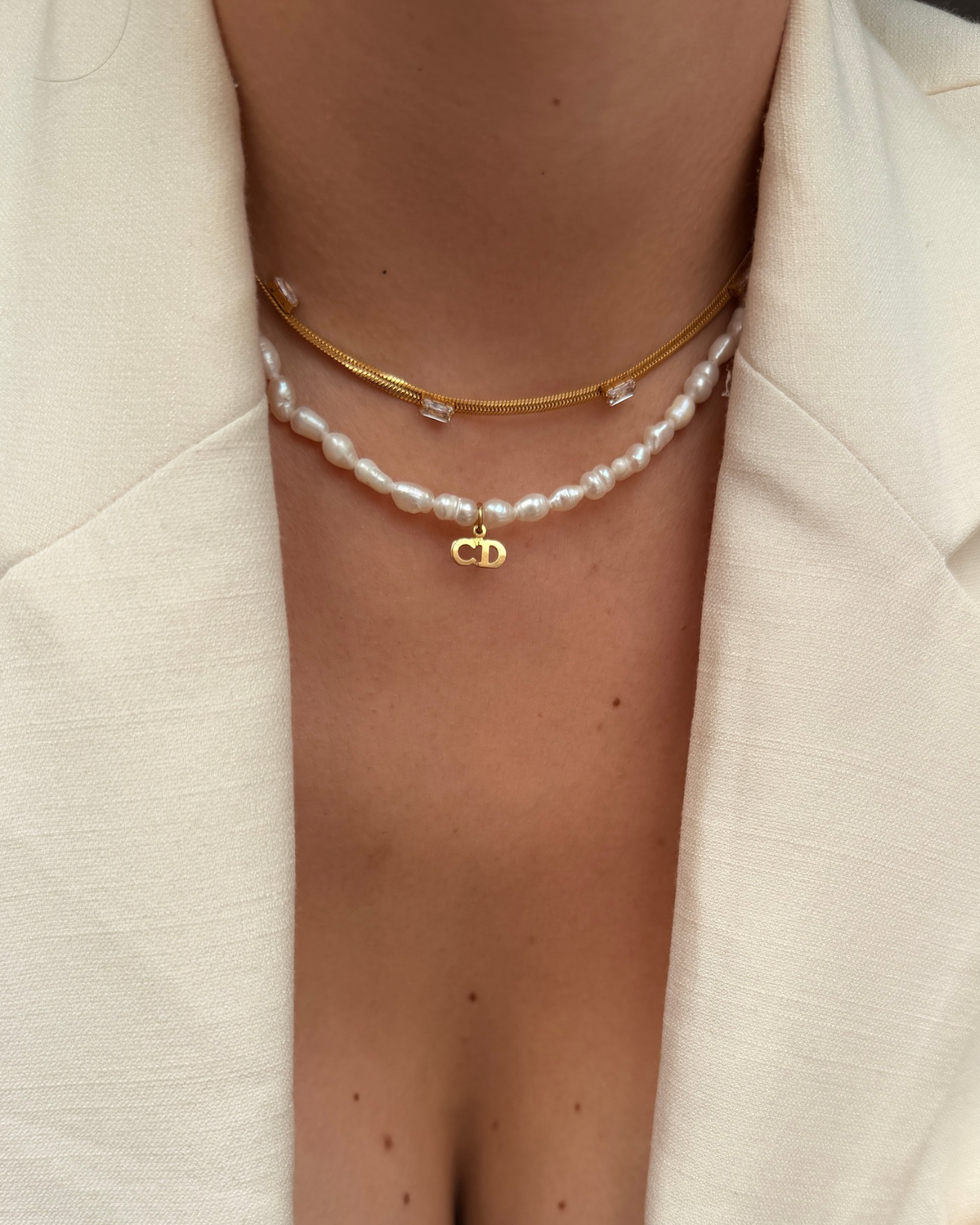 Authentic Mini Cd Tag Dior pendant -Repurposed Pearl Necklace