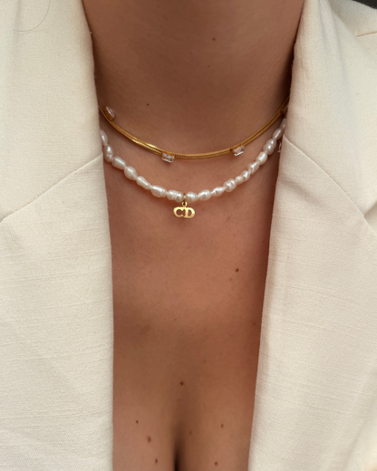 Authentic Mini Cd Tag Dior pendant -Repurposed Pearl Necklace