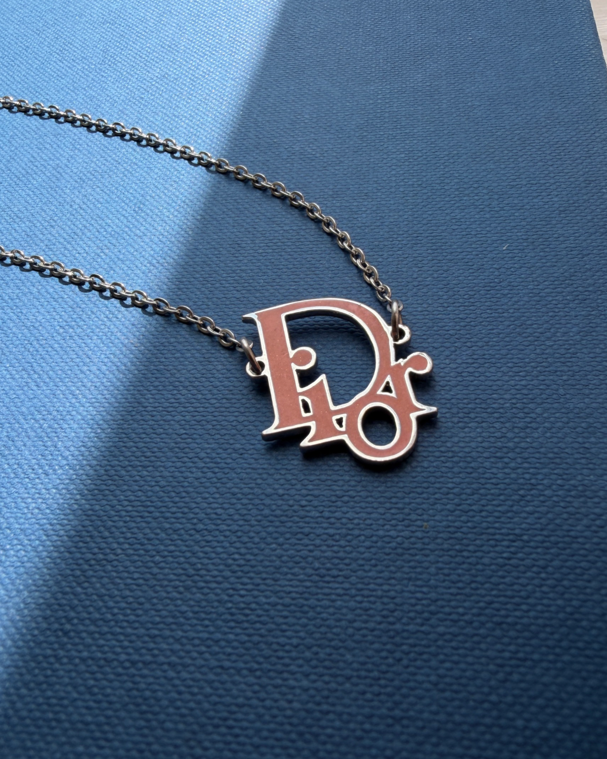 Authentic Dior Pink Logo Pendant-  Necklace