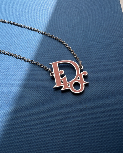 Authentic Dior Pink Logo Pendant-  Necklace
