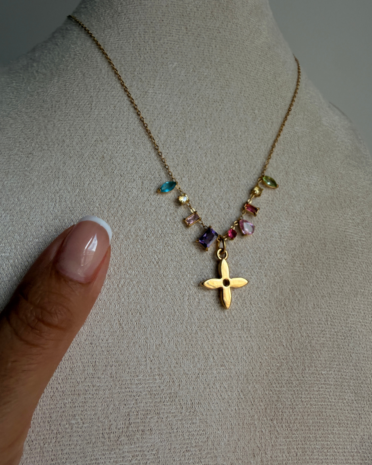 Authentic Louis Vuitton Monogram Flower Reworked Gemstone Necklace