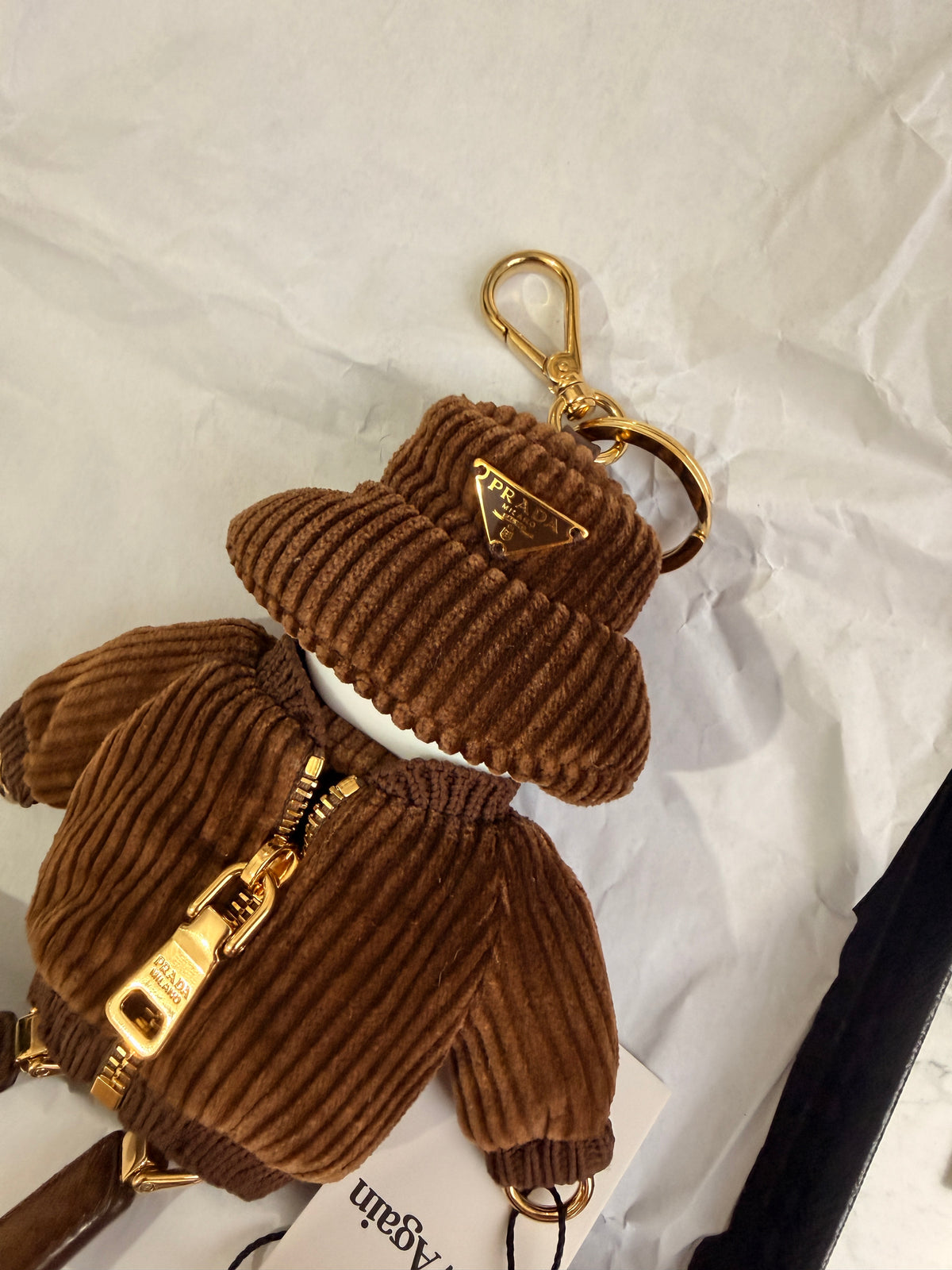 Authentic Prada Robot Bag Charm – Brown Corduroy