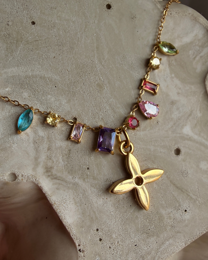 Authentic Louis Vuitton Monogram Flower Reworked Gemstone Necklace