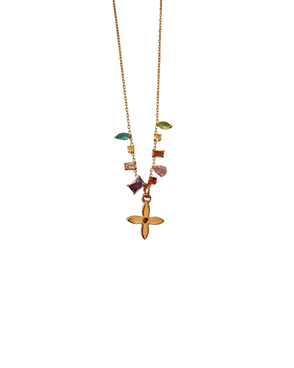 Authentic Louis Vuitton Monogram Flower Reworked Gemstone Necklace